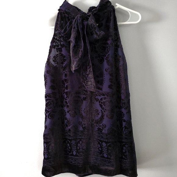 MAX STUDIO Devore Velvet Burnout Midnight Blue Tie Back Top - Picture 4 of 7